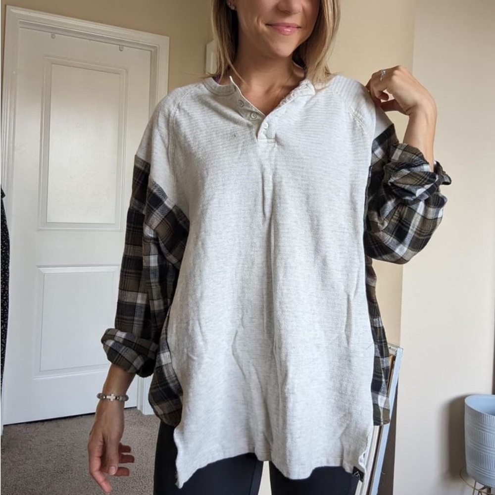 One of a kind , Oversized Flannel sweater rework, no 30